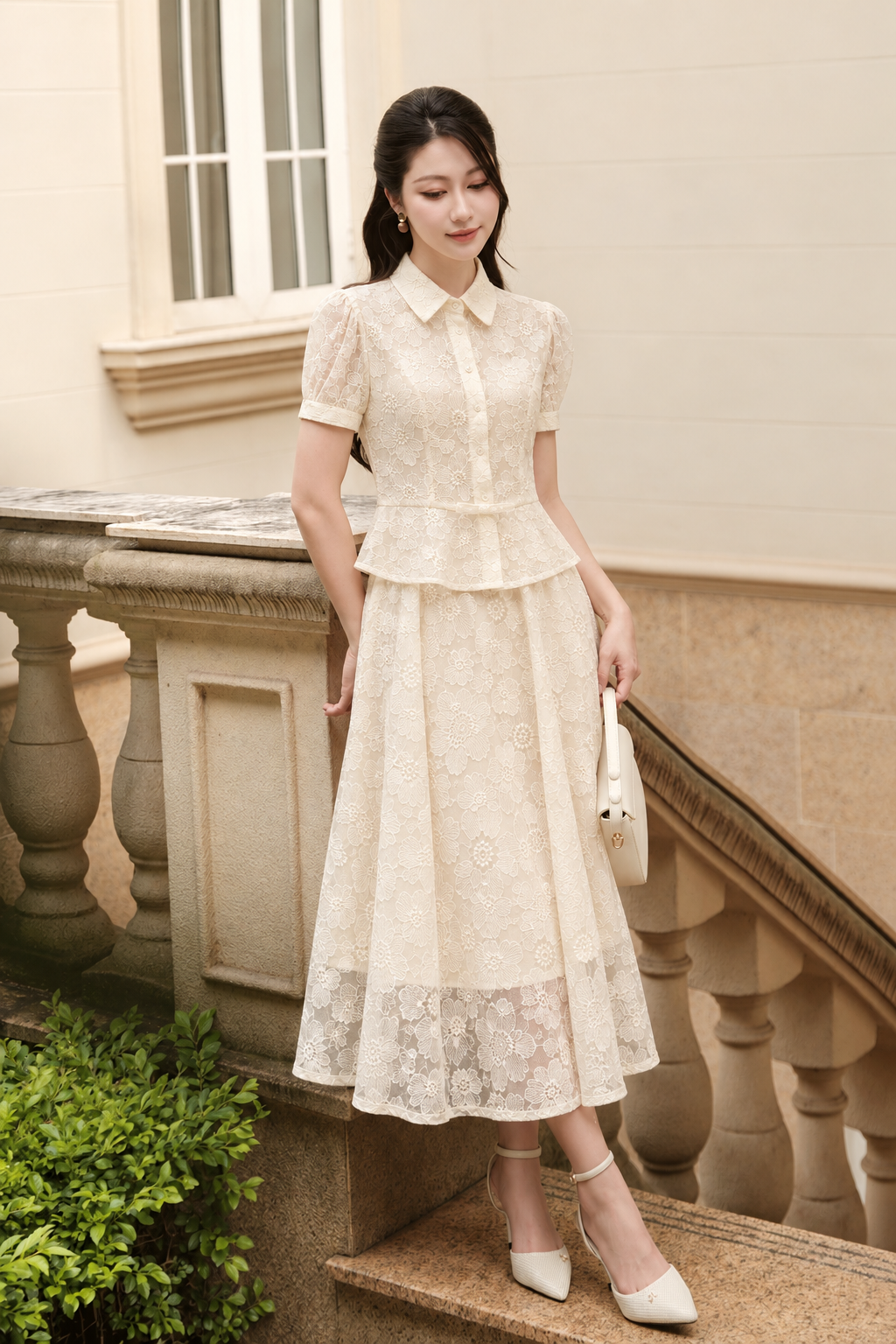Áo peplum cổ đức nơ eo - O61B26Q036