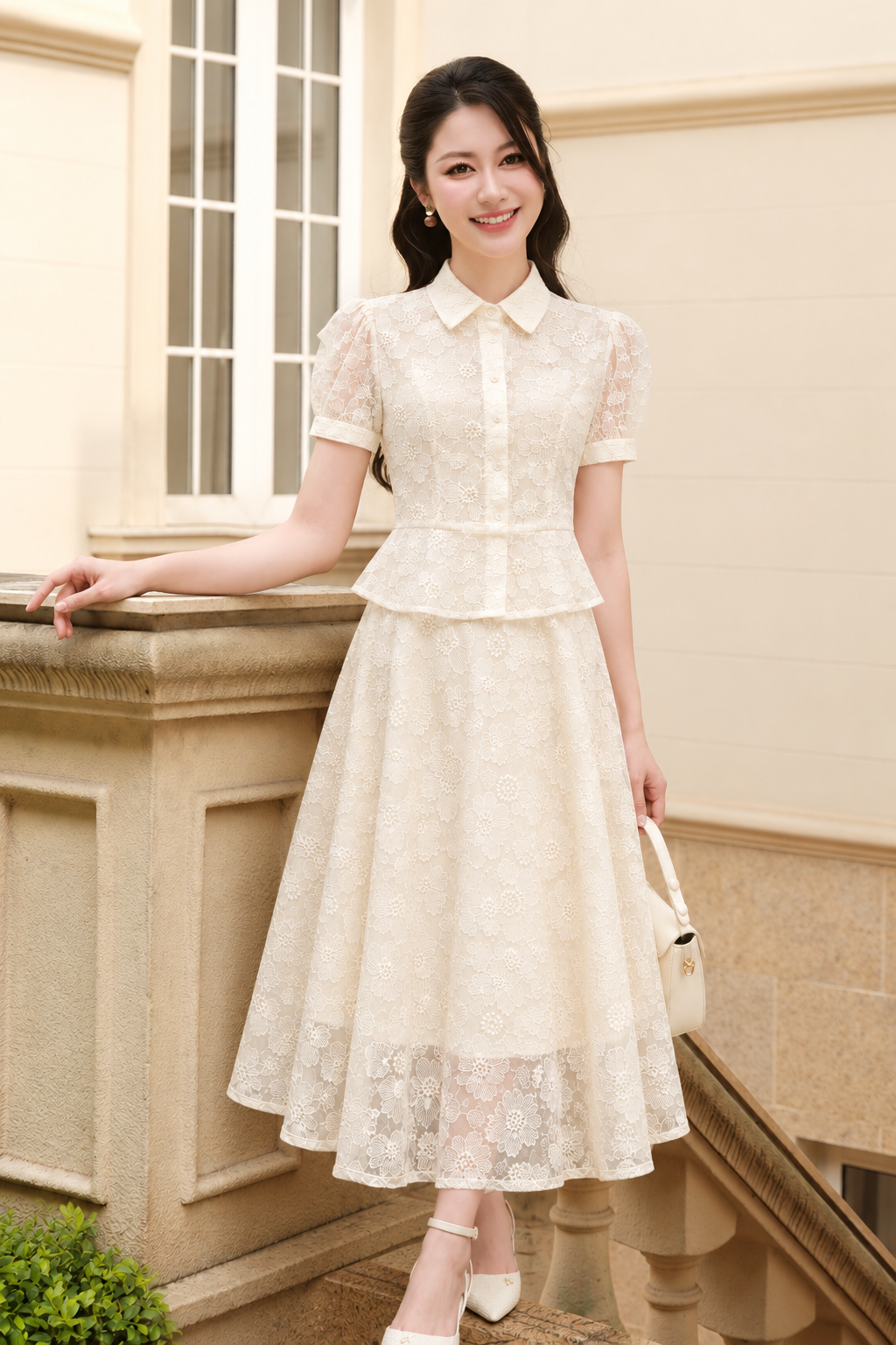 Áo peplum cổ đức nơ eo - O61B26Q036