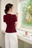 Áo cộc tay nhún vai cổ tròn cúc trang trí - O61B26Q047
