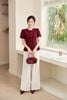 Áo cộc tay nhún vai cổ tròn cúc trang trí - O61B26Q047