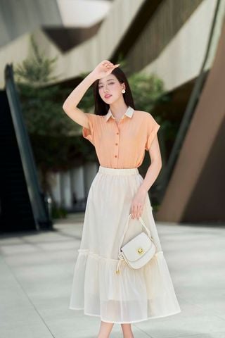 Chân váy tơ xòe nhún kẹp bèo - D62L25Q001