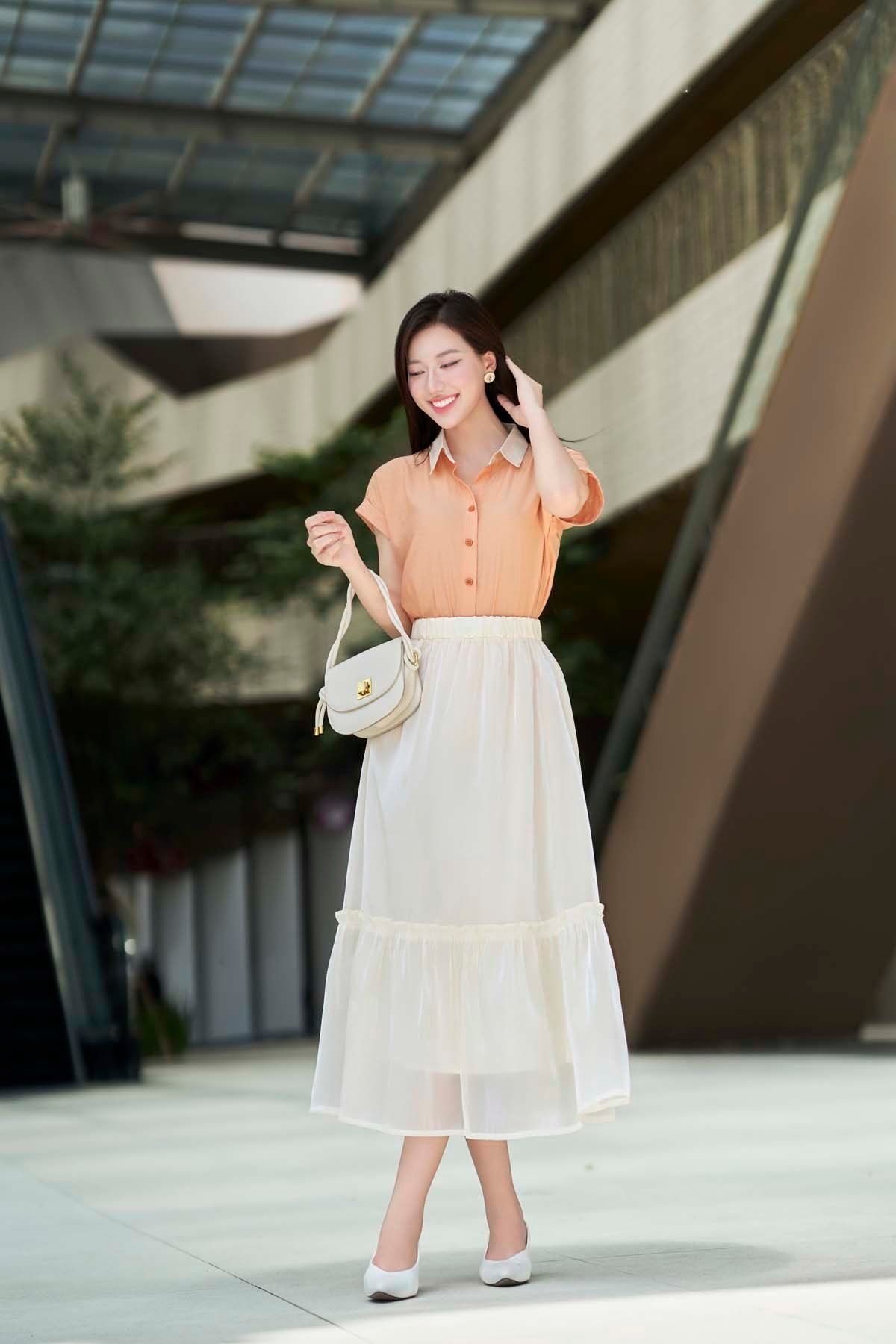 Chân váy tơ xòe nhún kẹp bèo - D62L25Q001