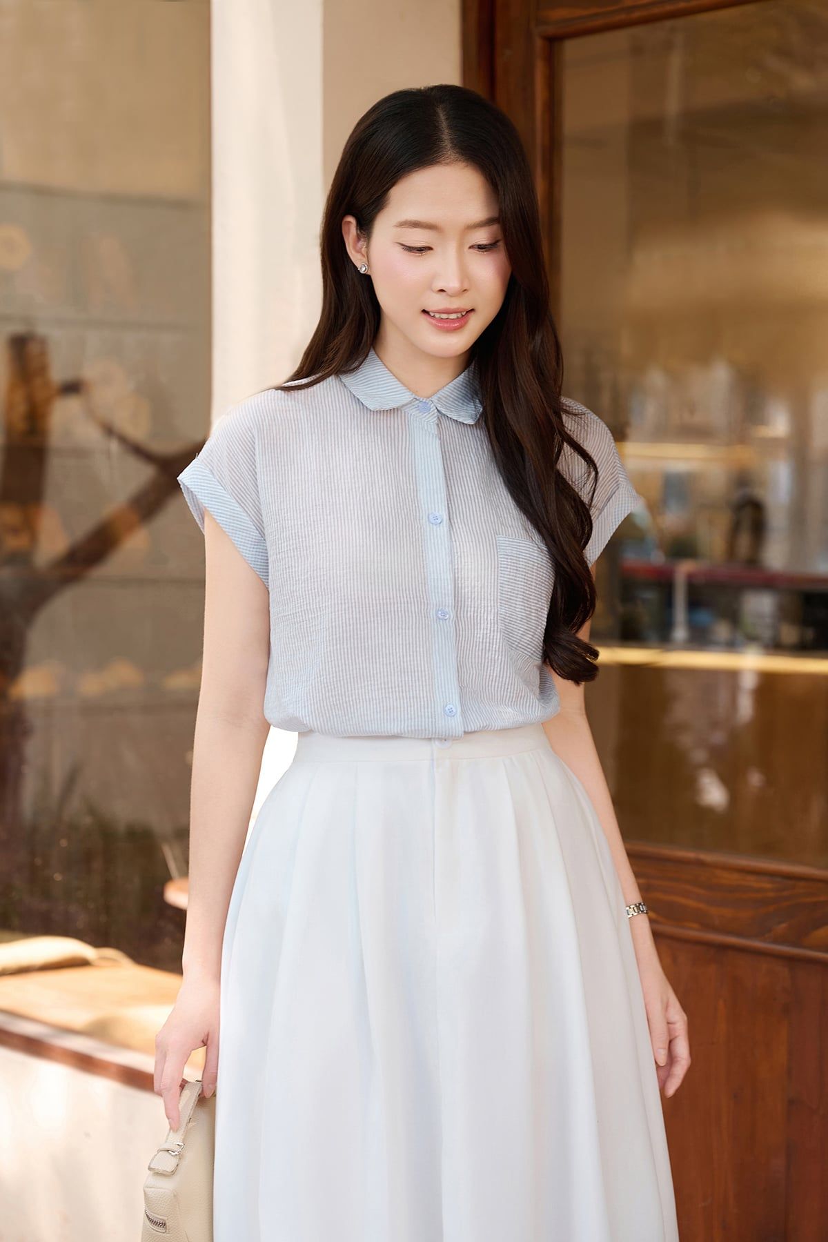 Áo sơ mi vai chờm túi ốp ngực - O61H26H003