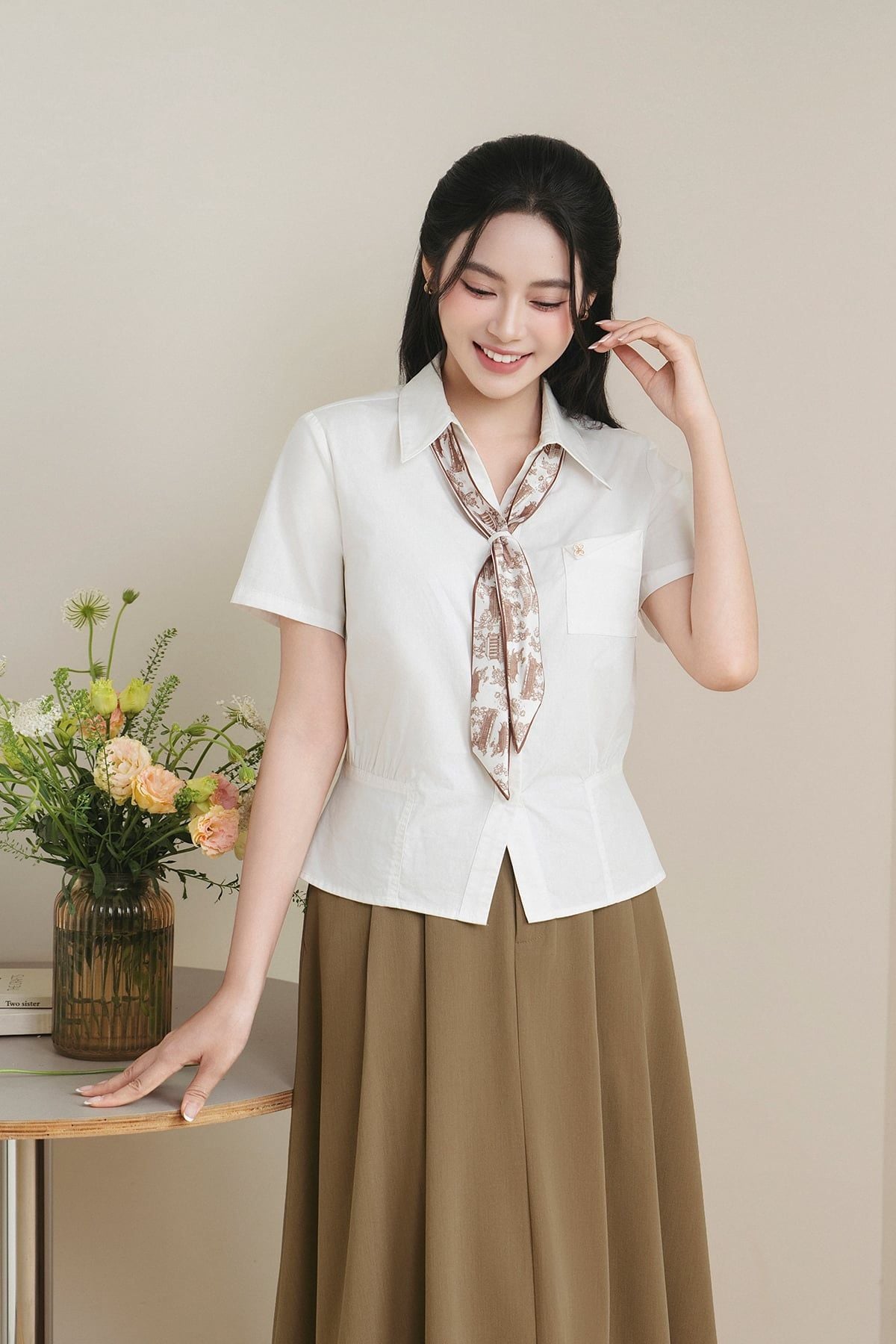 Áo sơ mi cổ đức nơ cài - O61H26H015