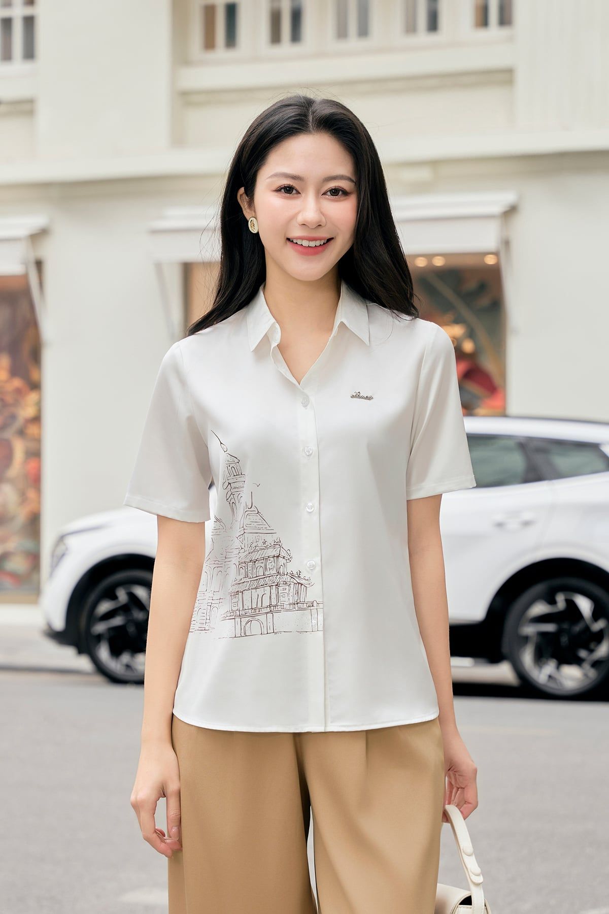 Áo sơ mi in họa tiết đính logo - O61H26Q006