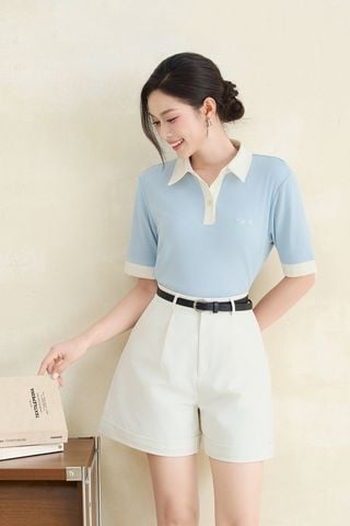 Áo thun dáng suông cổ bẻ bo tay - O61S26H011