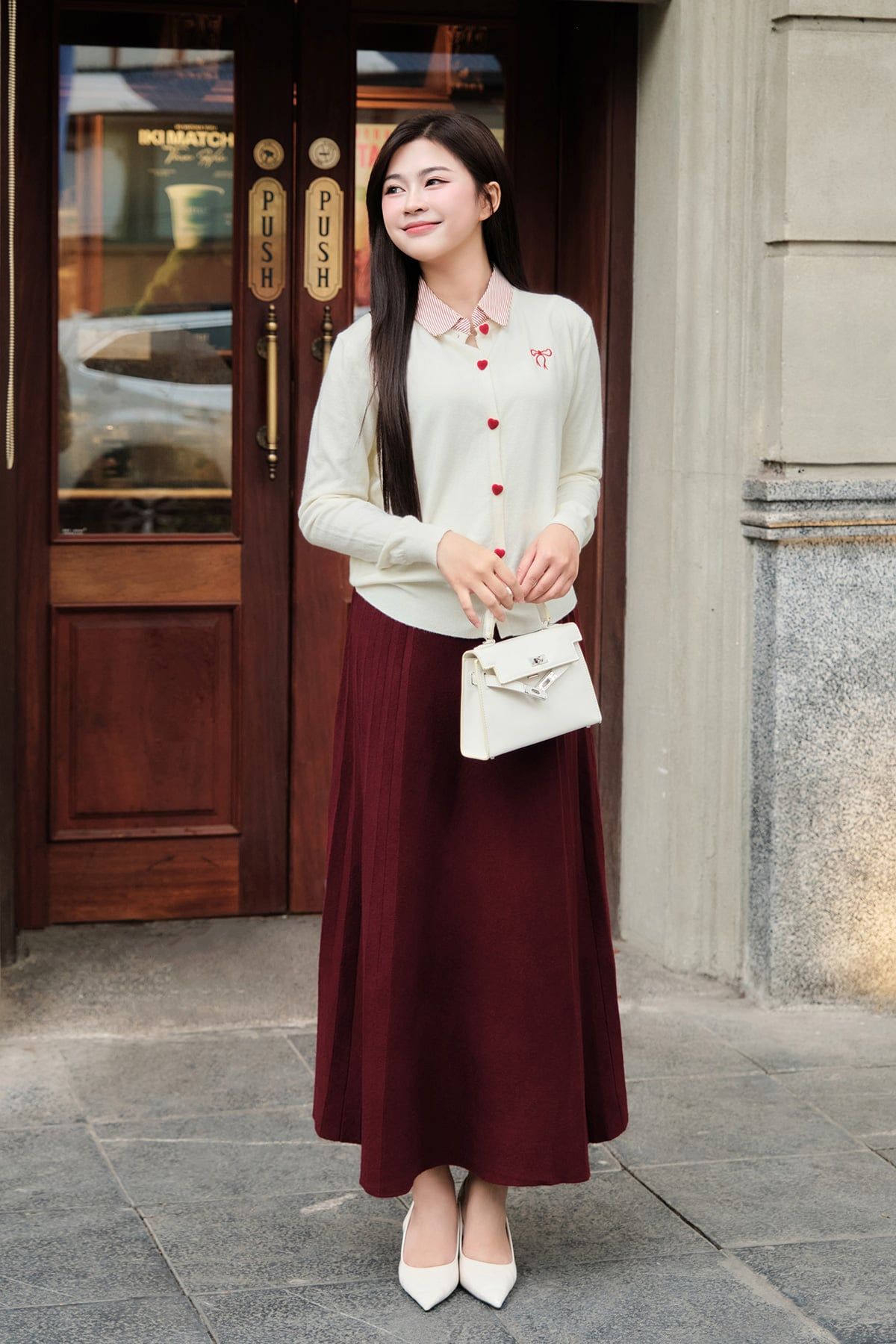 Chân váy len xoè cạp chun xếp ly hai bên - N62L25T002