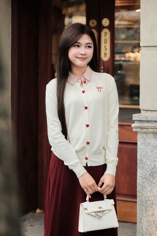 Áo len cardigan phối cổ - O61W25Q016 (Hình thêu ngẫu nhiên)