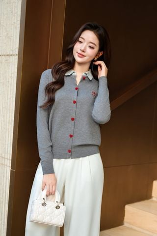 Áo len cardigan phối cổ - O61W25Q016