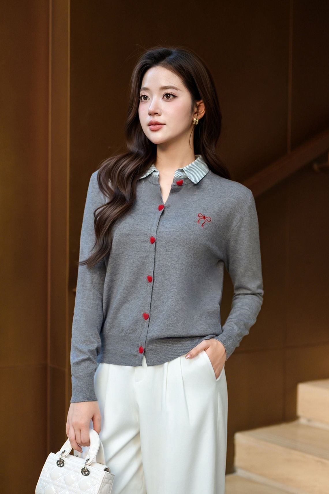 Áo len cardigan phối cổ - O61W25Q016