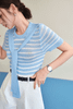 Áo len kẻ bo cổ phối khăn cộc tay - O61W26Q017