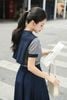 Áo len kẻ bo gấu cộc tay khăn vai - O61W26Q027