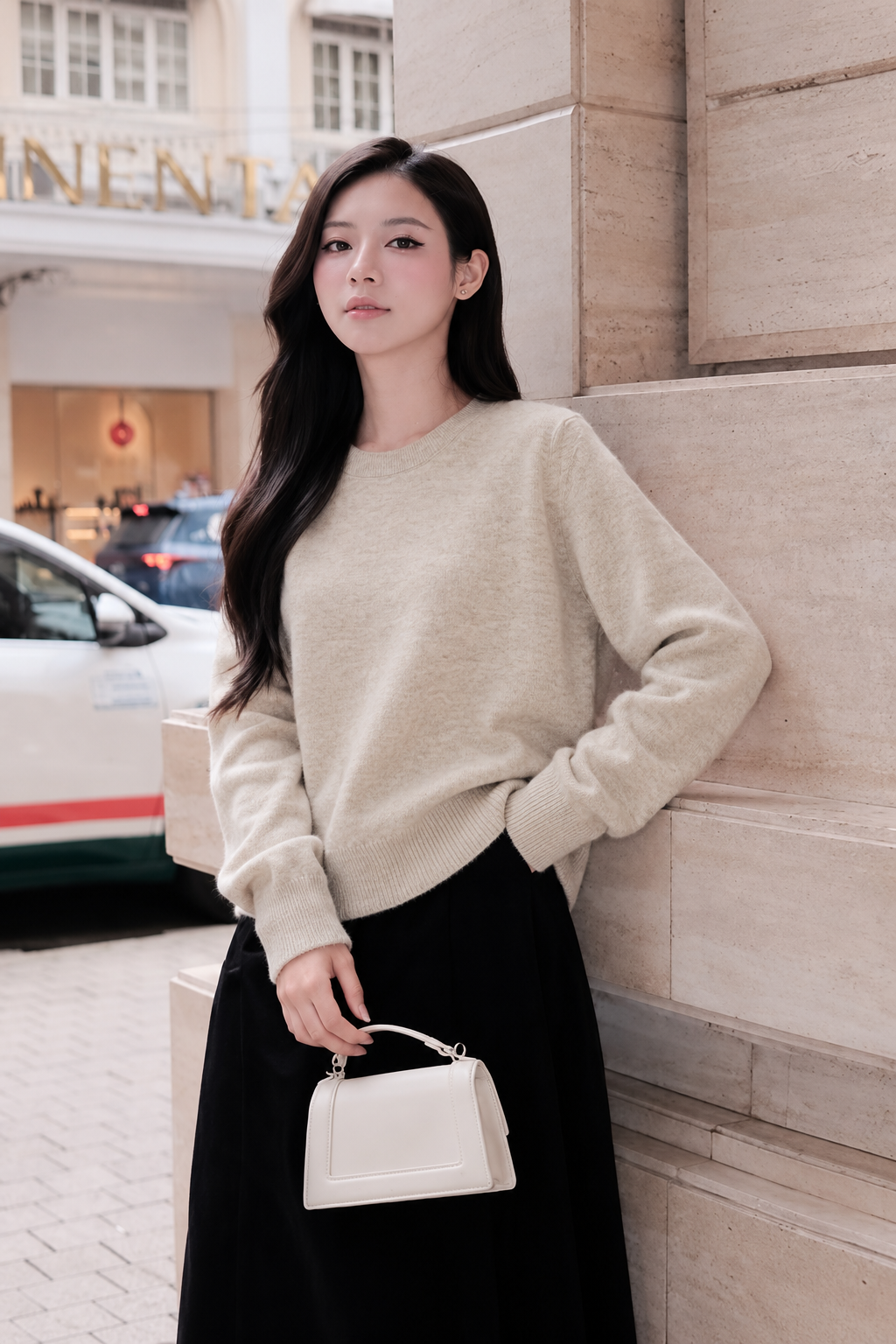 Áo len cổ tròn cơ bản bo gấu - O61W26Q053