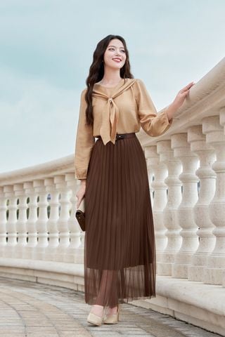 Chân váy dập ly dài đính mặt đai - O62L25Q006
