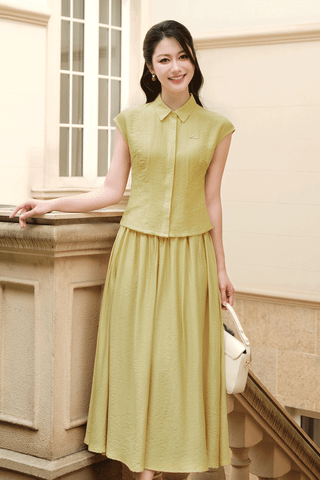 Chân váy xòe nhún eo dáng dài - O62L26H002