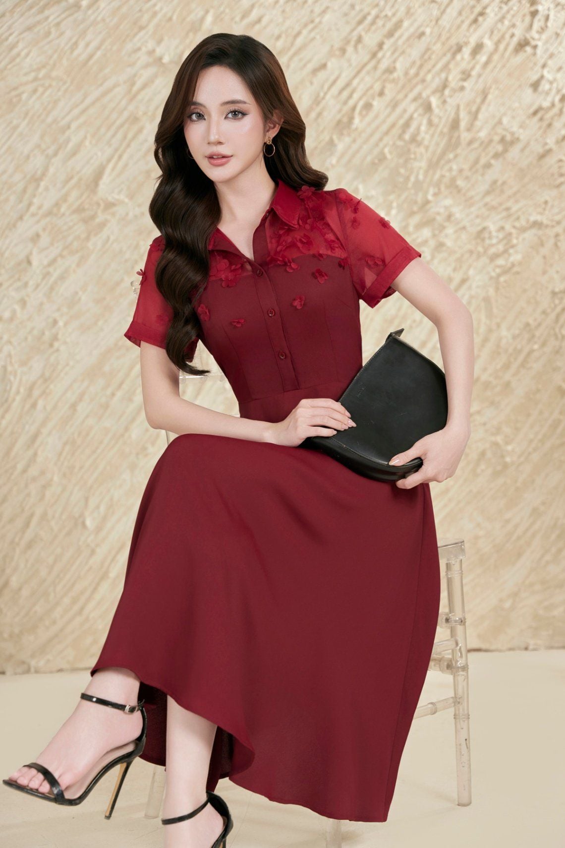 Đầm xòe đính hoa lazer đai eo - O63L25H007