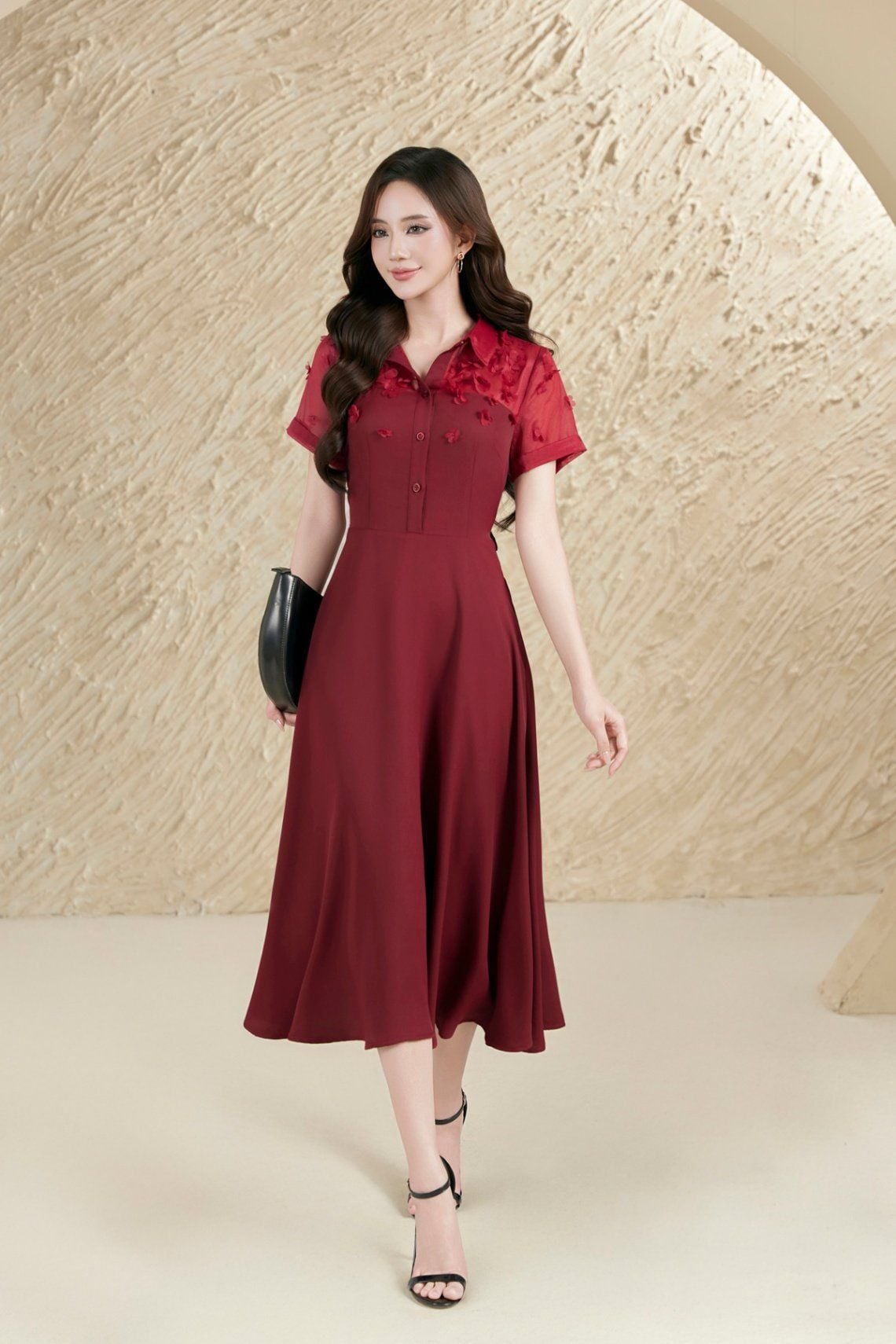 Đầm xòe đính hoa lazer đai eo - O63L25H007