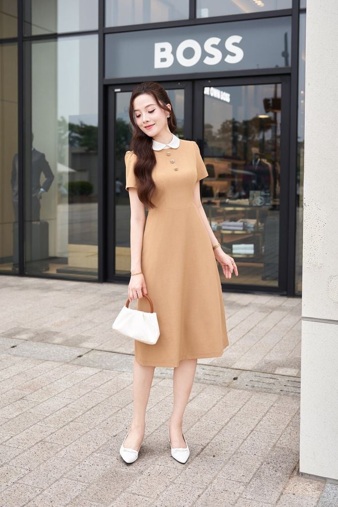 Đầm xòe qua gối phối cổ - O63L25H017