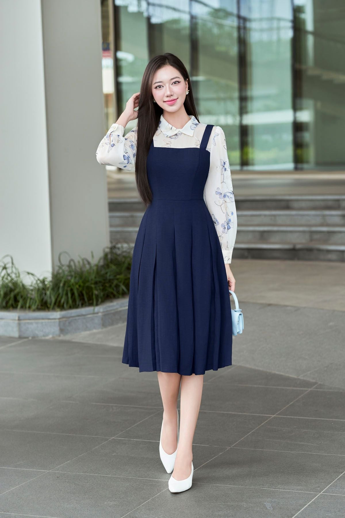 Đầm xếp ly phối áo. - O63L25Q004