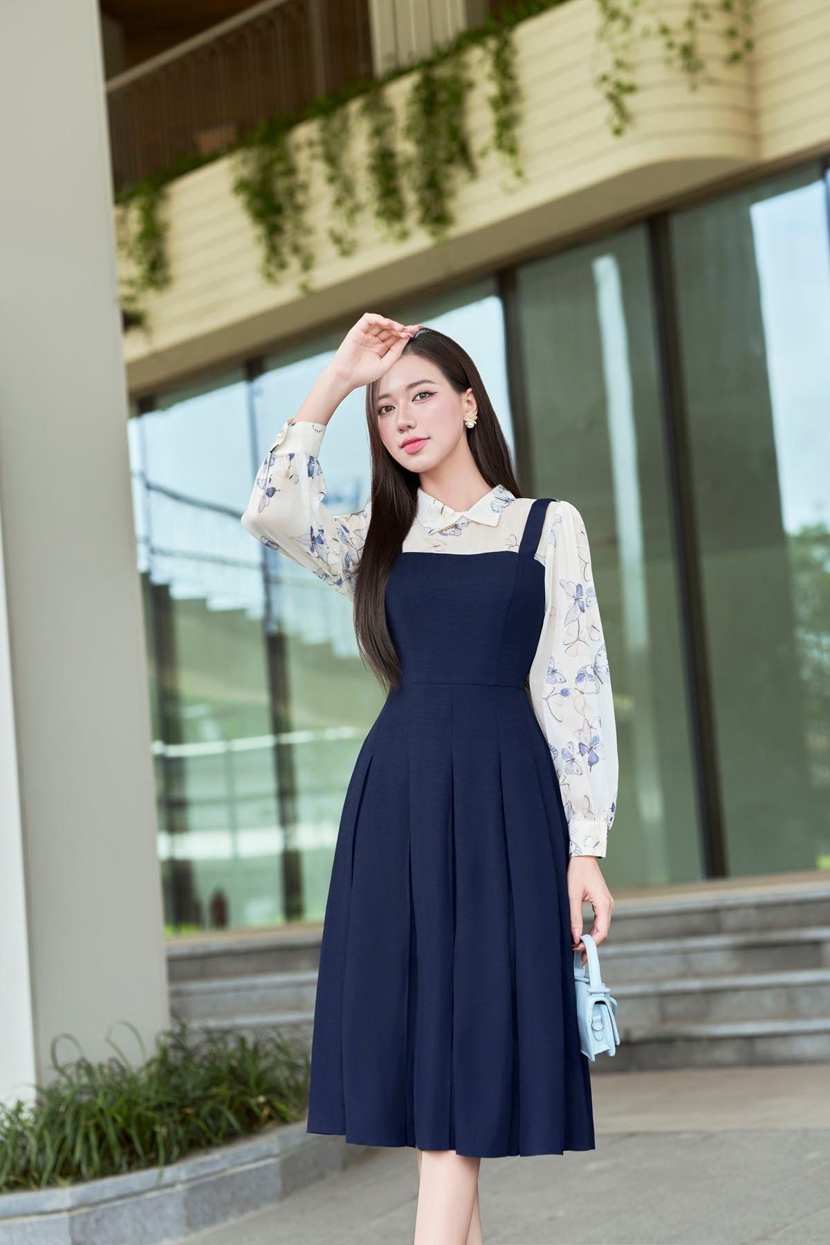 Đầm xếp ly phối áo. - O63L25Q004