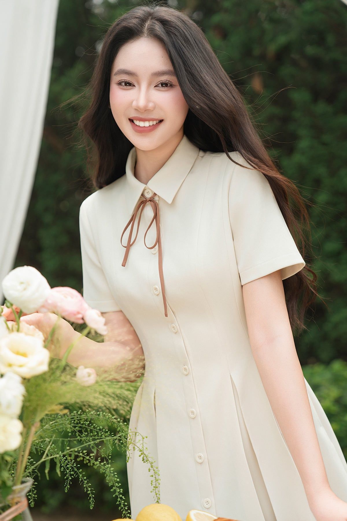 Đầm xòe cộc tay trang trí nơ cổ - O63L26H010