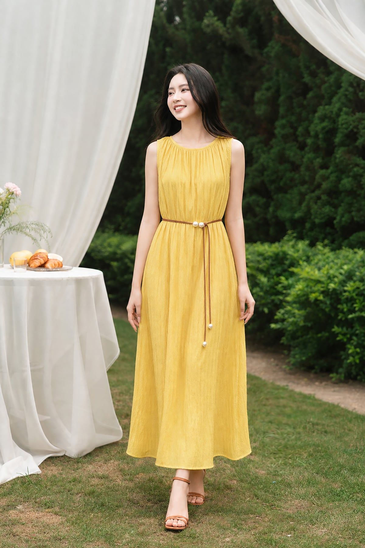 Đầm maxi nhún cổ sát nách - O63M26H025 ( KHÔNG KÈM ĐAI )