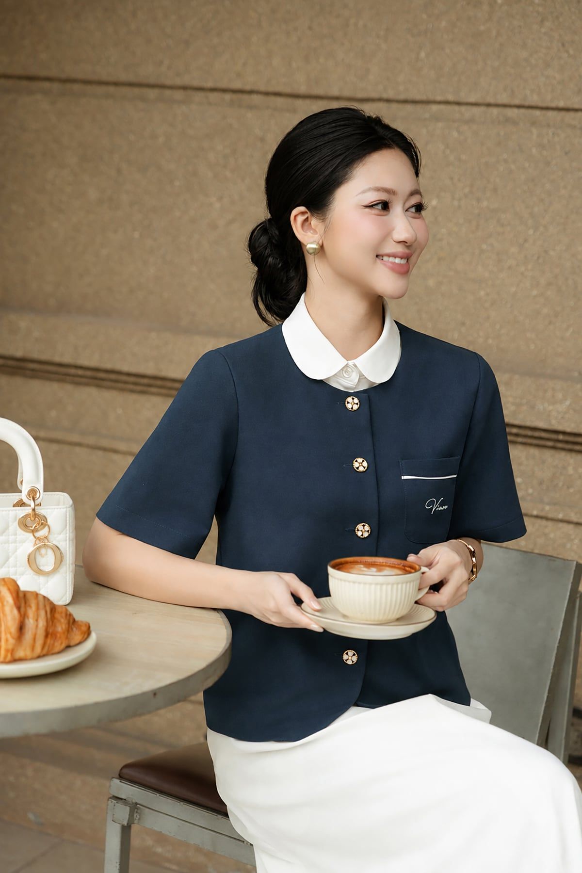 Áo vest 2 lớp cộc tay vạt tròn. GBO6AO26Q010 - O65B26Q004 ( CỔ ÁO RỜI )