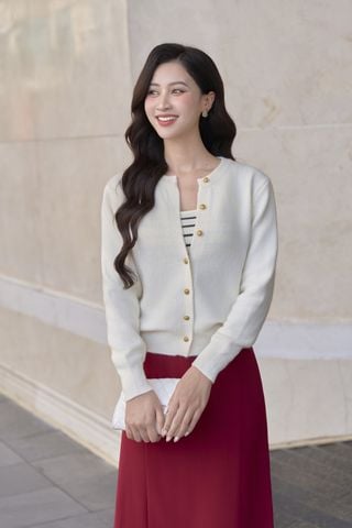 Áo khoác len cardigan cổ tròn dài tay - O65C25T010