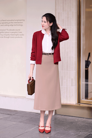 Áo khoác len cardigan cổ tròn dài tay - O65C25T010