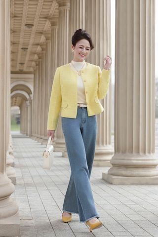 Quần jean ống rộng tua gấu - V64J25Q019