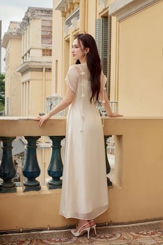 Áo dài tay cánh dơi; đính dây hoa - S61A26Q001