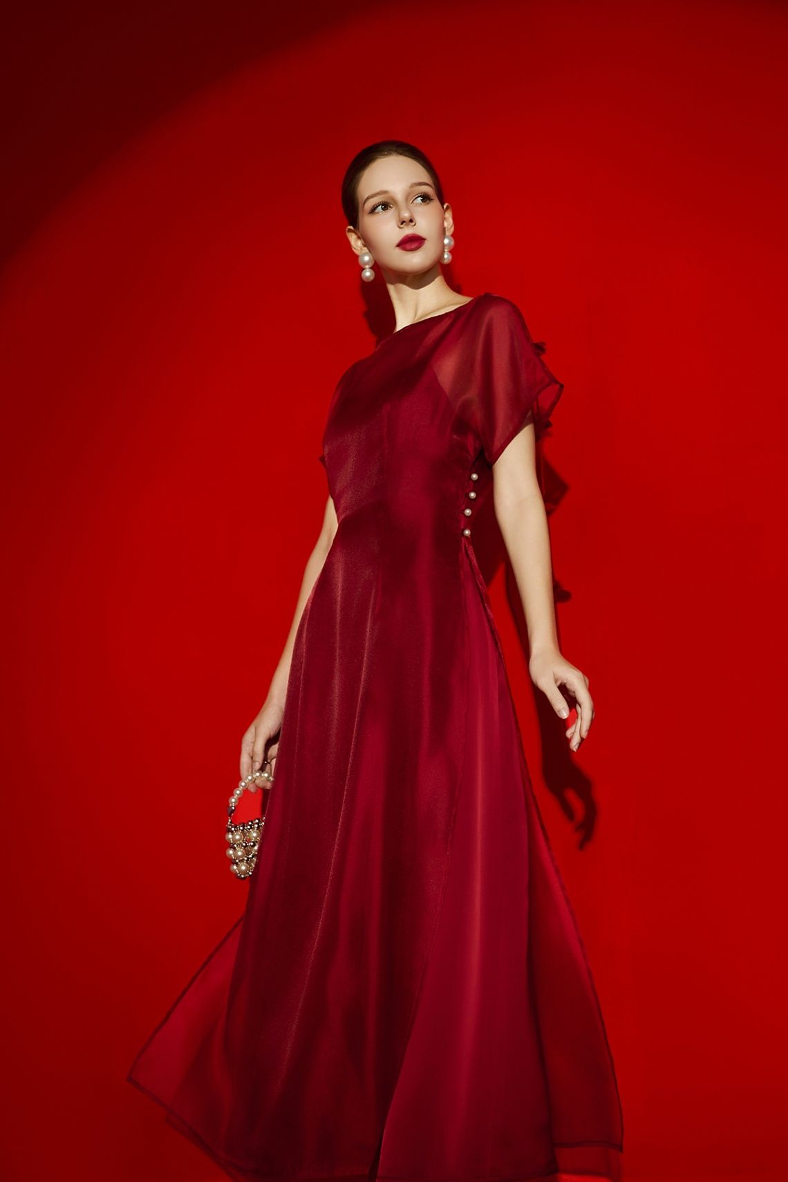 Áo dài tay cánh dơi; đính dây hoa - S61A26Q001 (KHÔNG KÈM ĐẦI 2 DÂY)