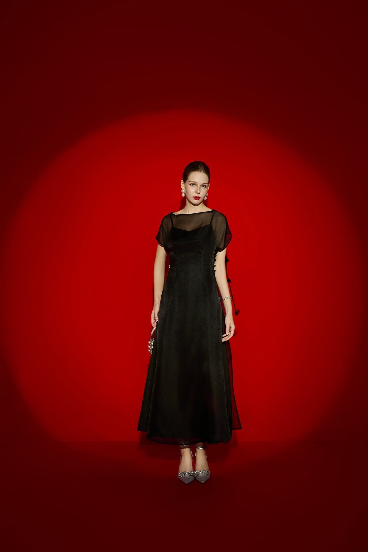 Áo dài tay cánh dơi; đính dây hoa - S61A26Q001 (KHÔNG KÈM ĐẦI 2 DÂY)