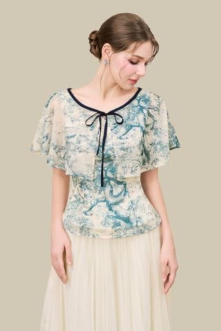 Áo peplum cổ tròn phối phủ rời thắt nơ - S61B26H010