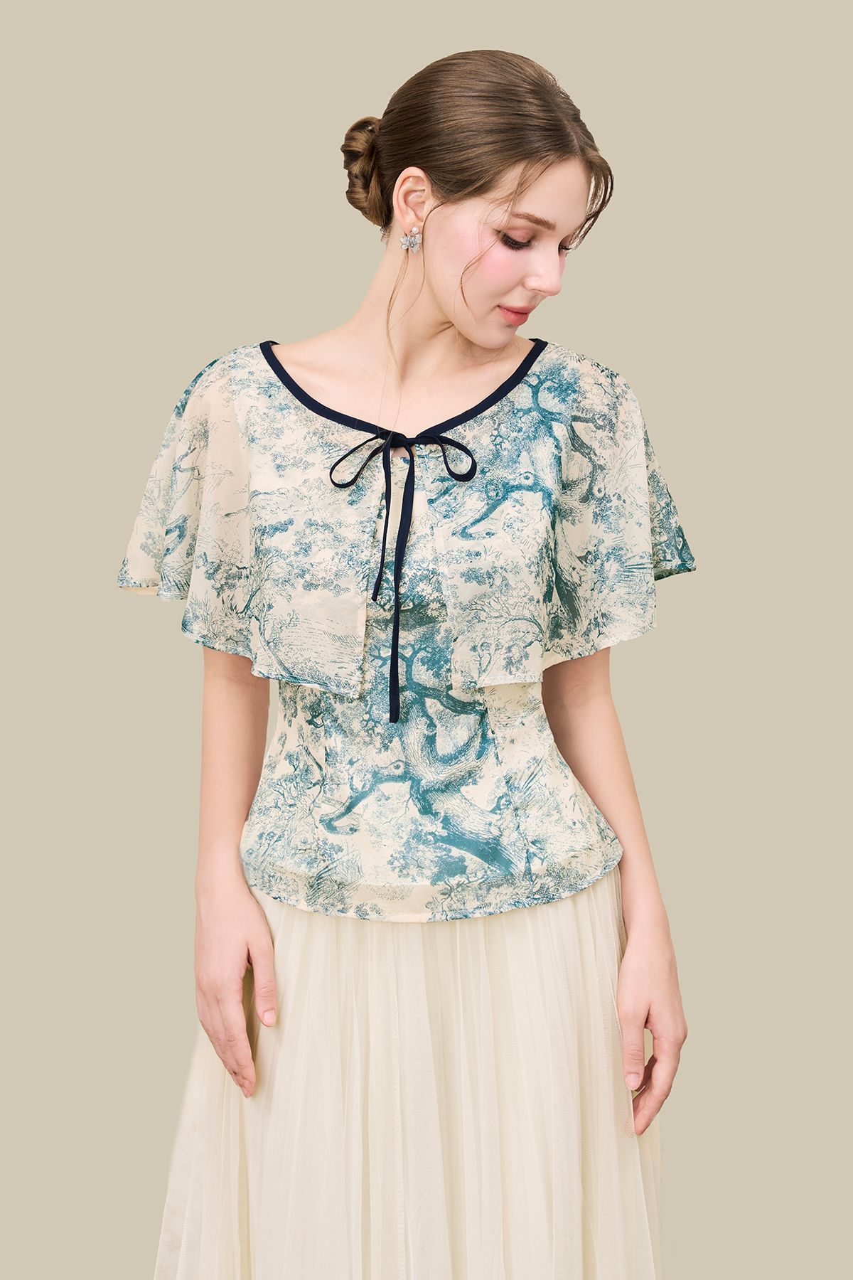 Áo peplum cổ tròn phối phủ rời thắt nơ - S61B26H010