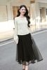 Chân váy xòe phủ lưới viền gấu - N62L25Q019