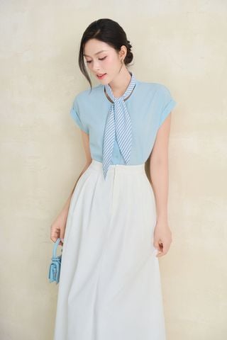 Áo sơ mi ngắn tay cổ phối dài buộc nơ - V61B26H018
