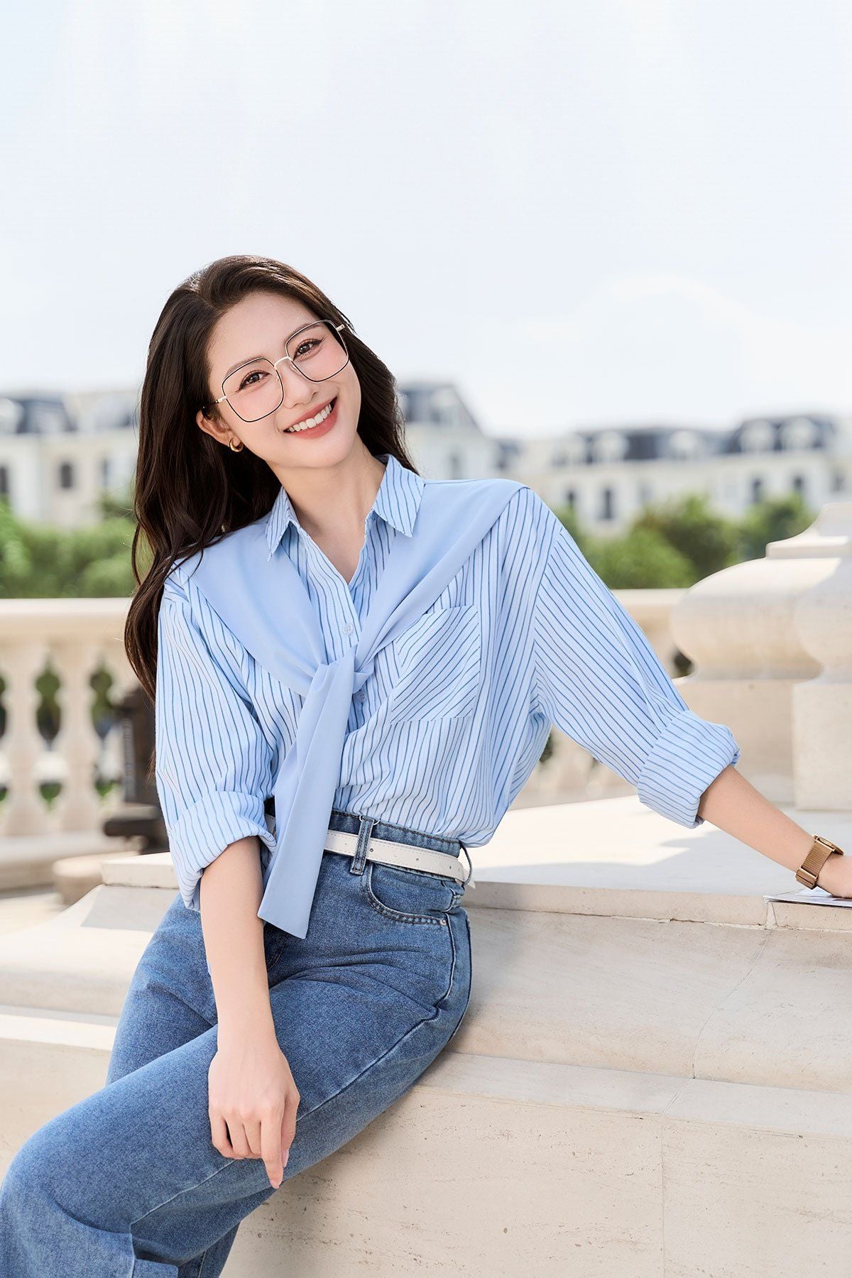 Áo sơ mi dáng rộng cổ khăn quàng - V61H24Q058