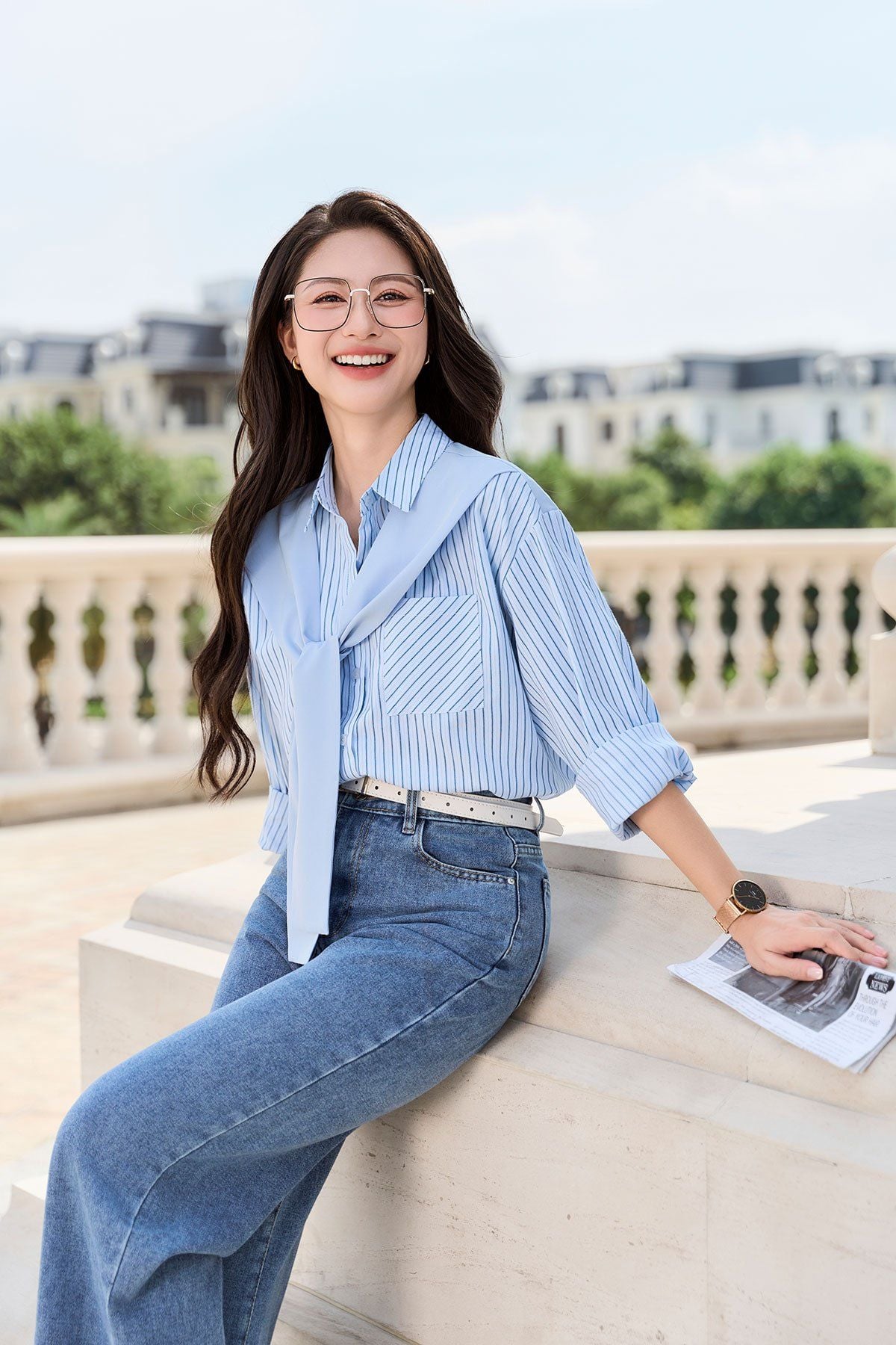 Áo sơ mi dáng rộng cổ khăn quàng - V61H24Q058