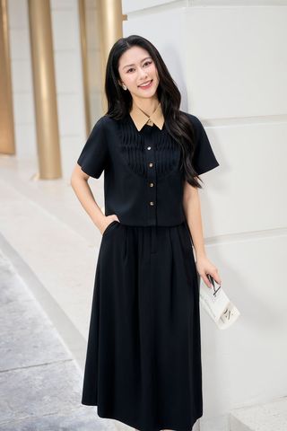 Áo sơ mi tay ngắn phối cổ đức mí ngực - V61H25Q032