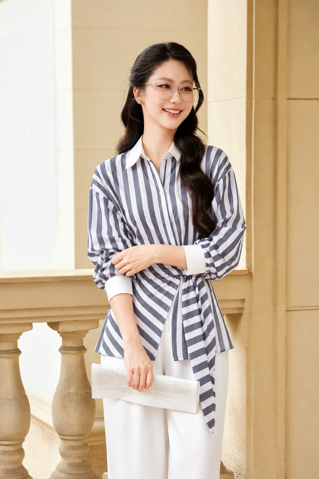 Áo sơ mi buộc eo phối cổ tay - V61H26H021