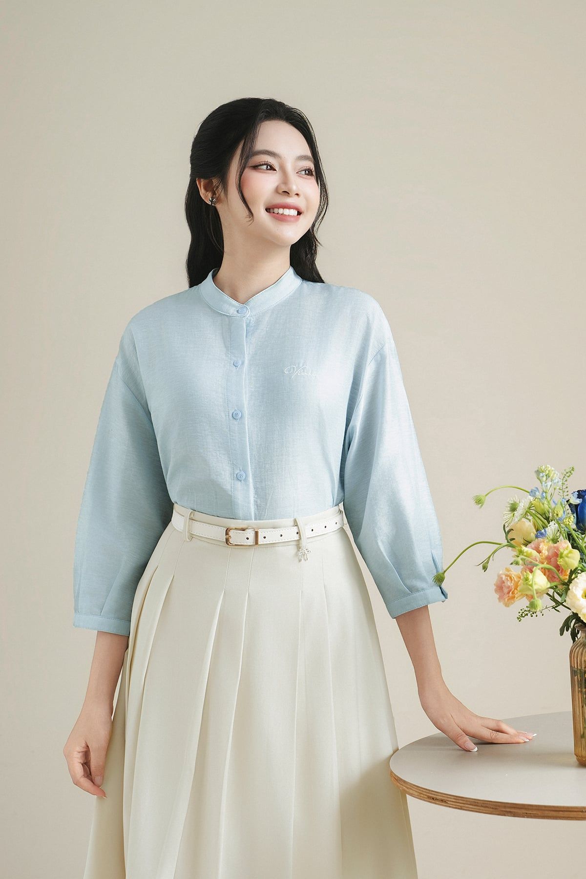 Áo sơ mi cổ tàu tay lỡ - V61H26Q005