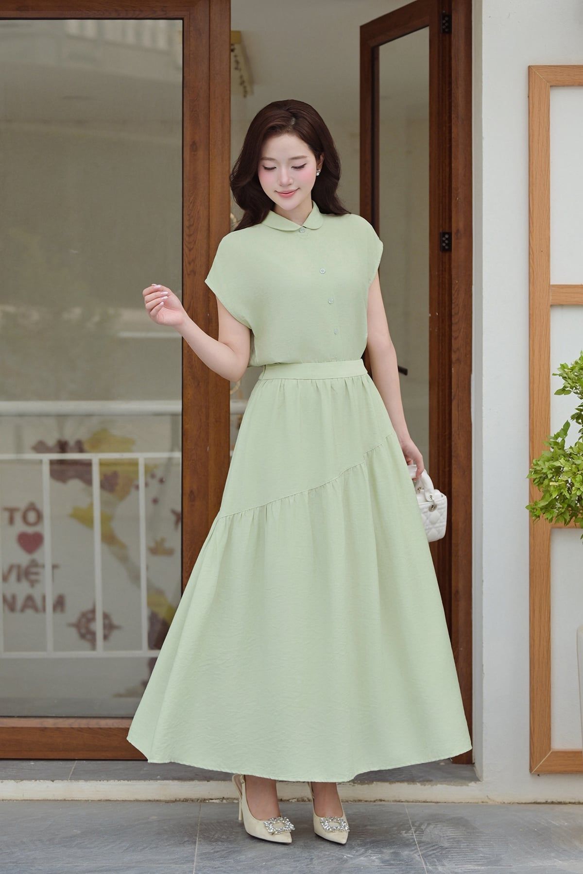 Chân váy xòe nhún 2 tầng chun sau - V62L26Q002