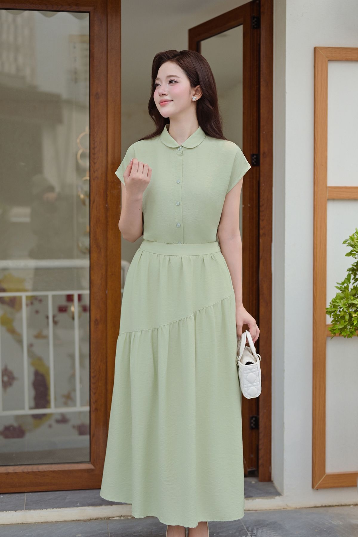 Chân váy xòe nhún 2 tầng chun sau - V62L26Q002