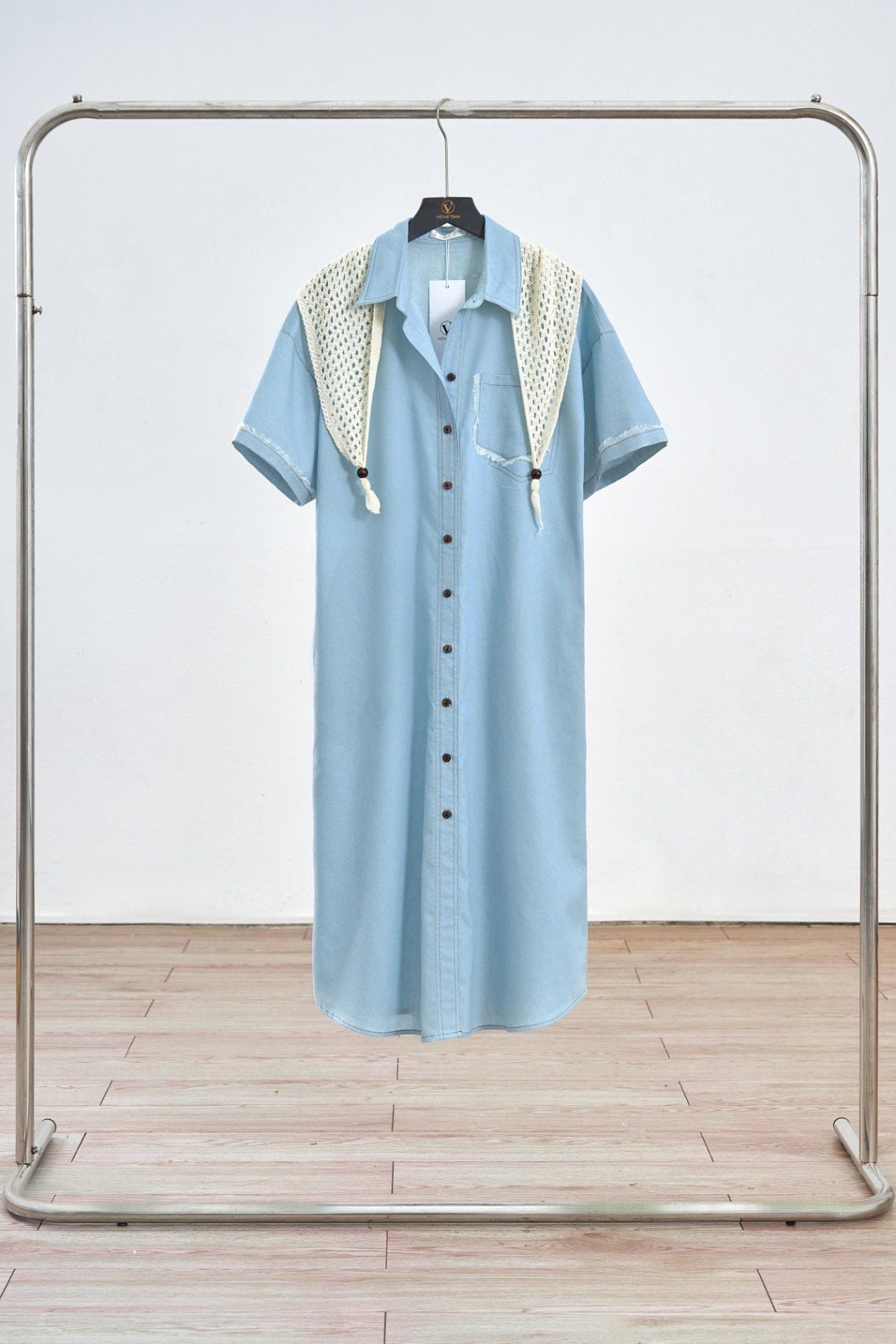 Đầm bò dài túi ốp diễu chỉ - V63T25H033