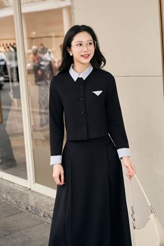 Áo dài tay phối măng sét; cổ đức túi 1 cơi - V65B25T007