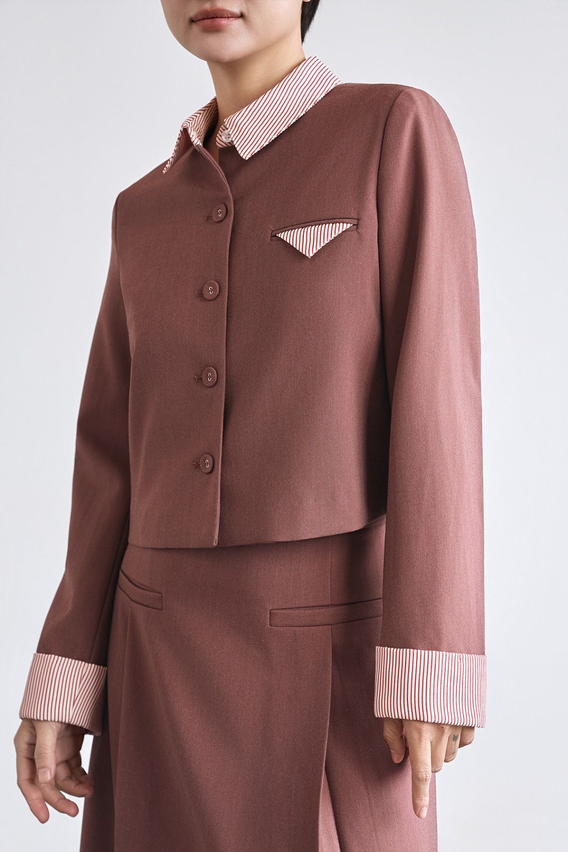 Áo dài tay phối măng sét; cổ đức túi 1 cơi - V65B25T007