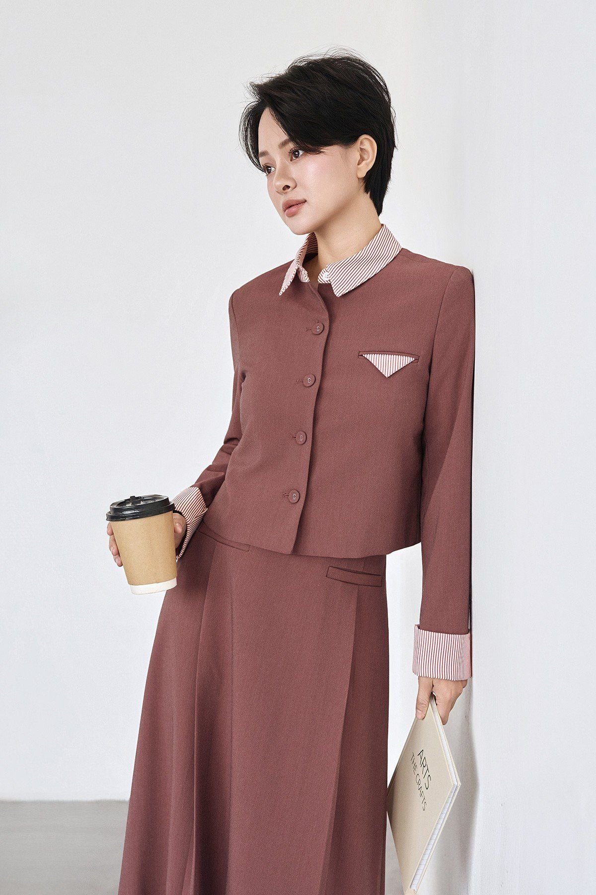 Áo dài tay phối măng sét; cổ đức túi 1 cơi - V65B25T007