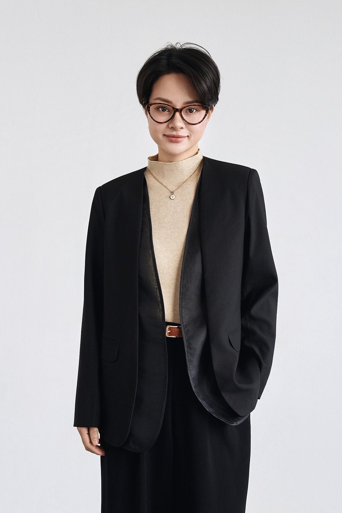 Áo len vai chờm cao cổ bo gấu - D61W25Q009