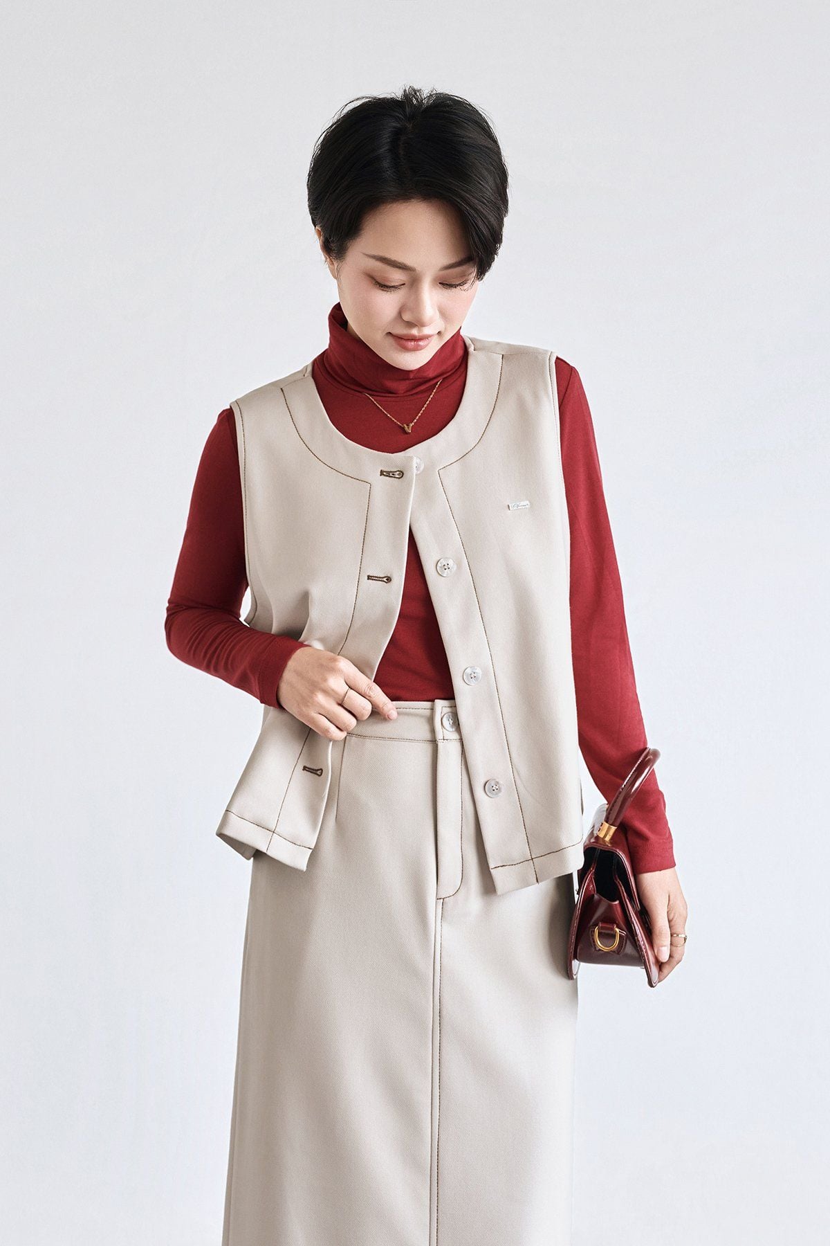 Áo gile diễu chỉ đóng cúc - V65G25T004